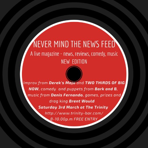 Nevermindthene1's profile picture. A live magazine that is a topical mix of news, writing, comedy and music.