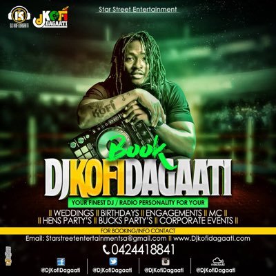 AfroBeats/ReggaeDancehall DJ/Radio Personality on Freshfm92.7 & Afro Carib Radio. IG: Djkofidagaati. FB: Randy Kofi Dagaati. #UrbanMovementAustralia