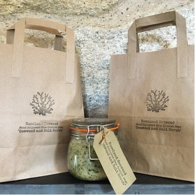 Bath products made using hand harvested seaweed from the beautiful beaches on the Roseland Peninsular, Cornwall