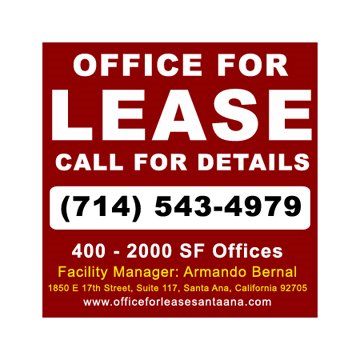 officesforlease's profile picture. Facility Manager: Armando Bernal
Phone Number: 714-543-4979
1850 East 17th Street, Suite 117,
Santa Ana, CA 92705