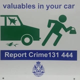 Road safety, don’t leave valuables in your vehicle and ring police if you see crime happening as examples. Also this is to SUPPORT THE POLICE