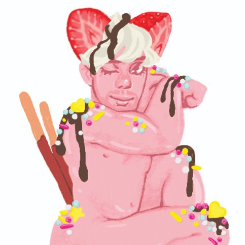 Artwork of a delicious food enthusiast topped with manly sweetnesses