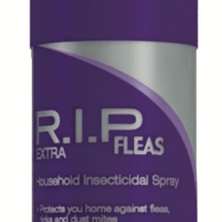 Spray R.I.P Fleas Extra and you can get rid of fleas and dust mites in your home. Available from veterinary practices.