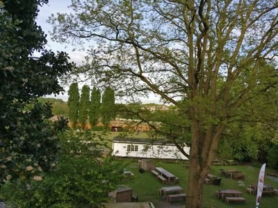 Right in The British Oak Pub fantastic beer garden.