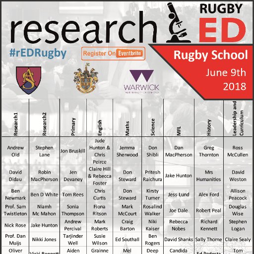 @ONVULearning working with ResearchED Rugby on June 9th to share video highlights and speaker interviews. #rEDRugby.