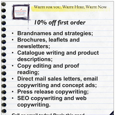 Get great results with Write for You. Brilliant words, premium copywriting and relevant tone of voice. I work mostly with B2B and small companies.