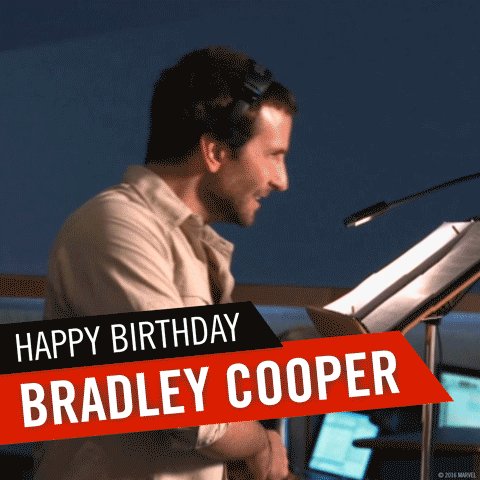 Vandaag is de man achter Rocket Raccoon jarig. Happy birthday Bradley Cooper! 