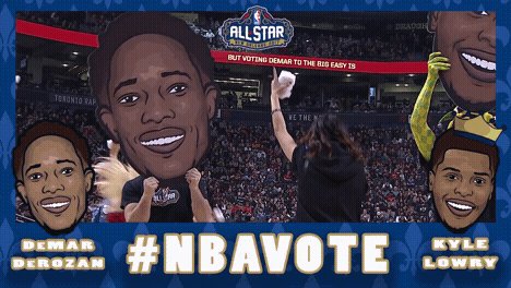 Timeout. Get those votes in!  RT - DeMar DeRozan #NBAVOTE https://t.co/vDmi31feEe