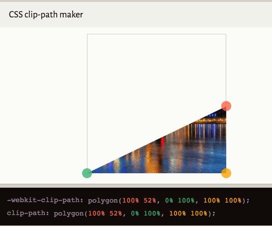 Wes Bos on Twitter: "🔥 Super handy CSS Clip Path generator → https://t.co/6nXe1txk3k https://t.co/uhKZEq4Qbc" / Twitter Wes Bos on Twitter: "🔥 Super handy CSS Clip Path generator → https://t.co/6nXe1txk3k https://t.co/uhKZEq4Qbc" / Twitter