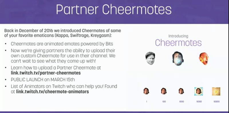 Twitch Twitterissa Introducing Partner Cheermotes Partners Will Be Able To Upload Their Own Custom Animated Emotes Powered By Bits Twitchtownhall Paxeast T Co Pxe65p8gir Twitter