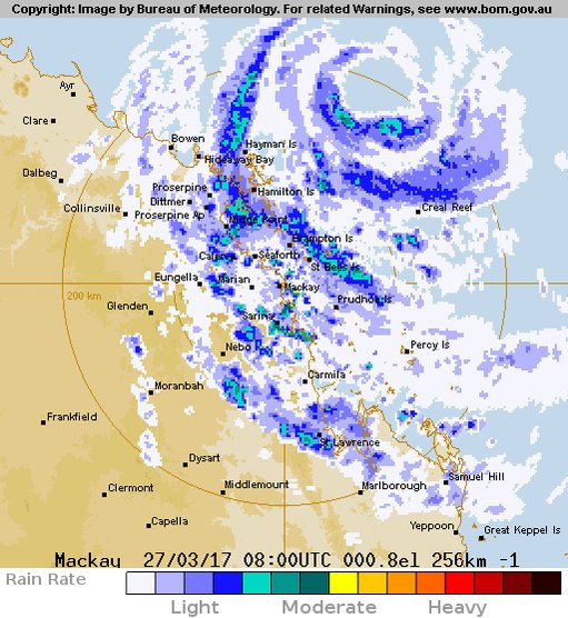 Bureau Of Meteorology Queensland On Twitter Radar Loop From The Mackay Radar Shows The Eyewall And Eye Of Cyclonedebbie As It Tracks Towards The Coast Https T Co Oeipeua38d Https T Co Rxgiakjukd