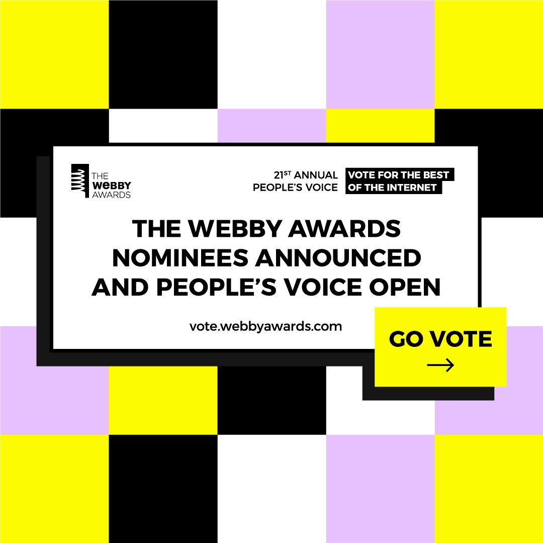 We're THRILLED to announce our 21st Annual #Webbys Nominees! π
View + VOTE for People's Voice now β‘οΈ https://t.co/v3HgznJJtb https://t.co/Y5xMOfn36s