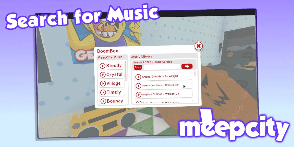 Alexnewtron On Twitter You Can Now Search The Roblox Audio Catalog For Sounds To Play On Your Meepcity Boombox - roblox music ids list meep city