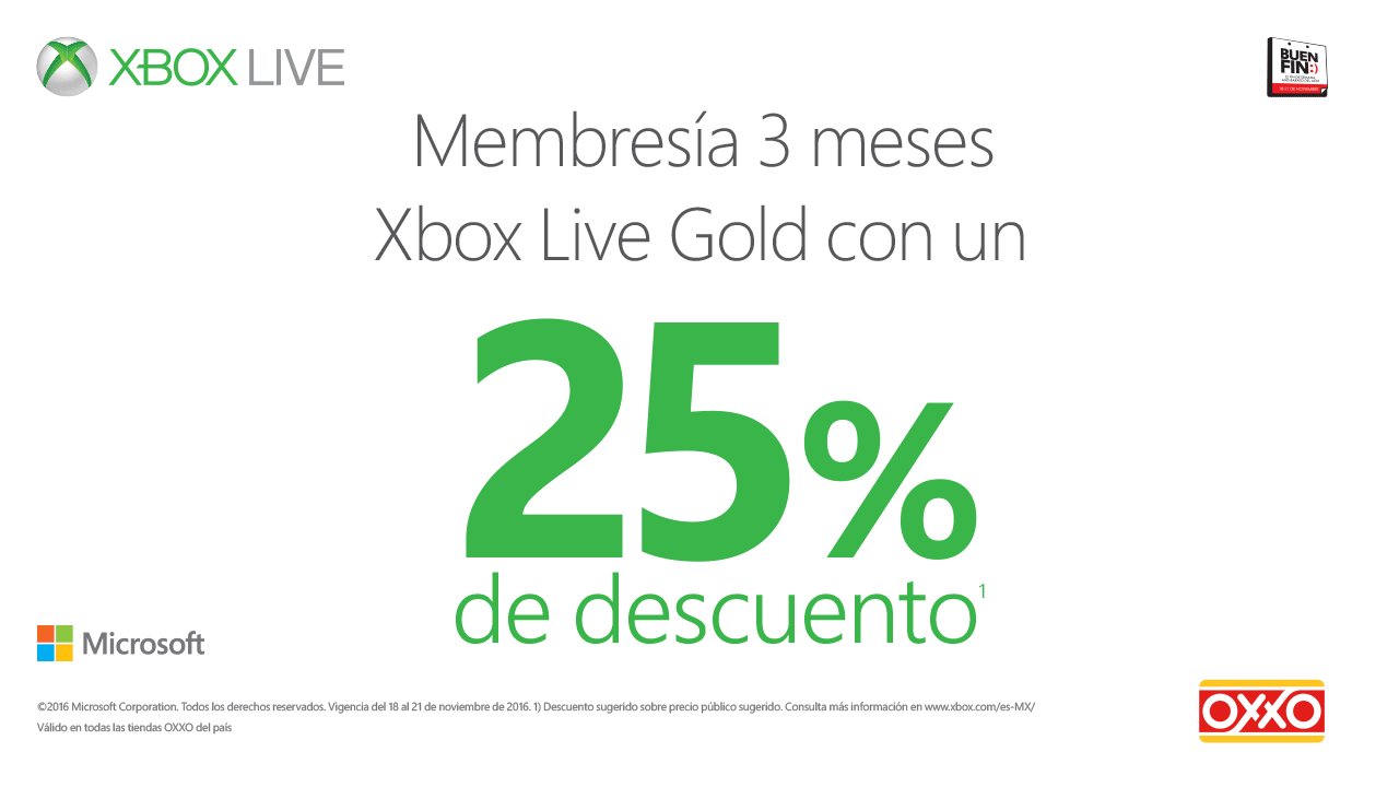 Suposiciones, suposiciones. Adivinar Facultad Lima Tiendas OXXO on Twitter: "Llévate tu membresía #XboxLive Gold de 3 meses  con un 25% de descuento. Aprovecha #ElBuenFin sólo en #OXXO. 🎁 😎  https://t.co/JSuvc5yjU8" / Twitter