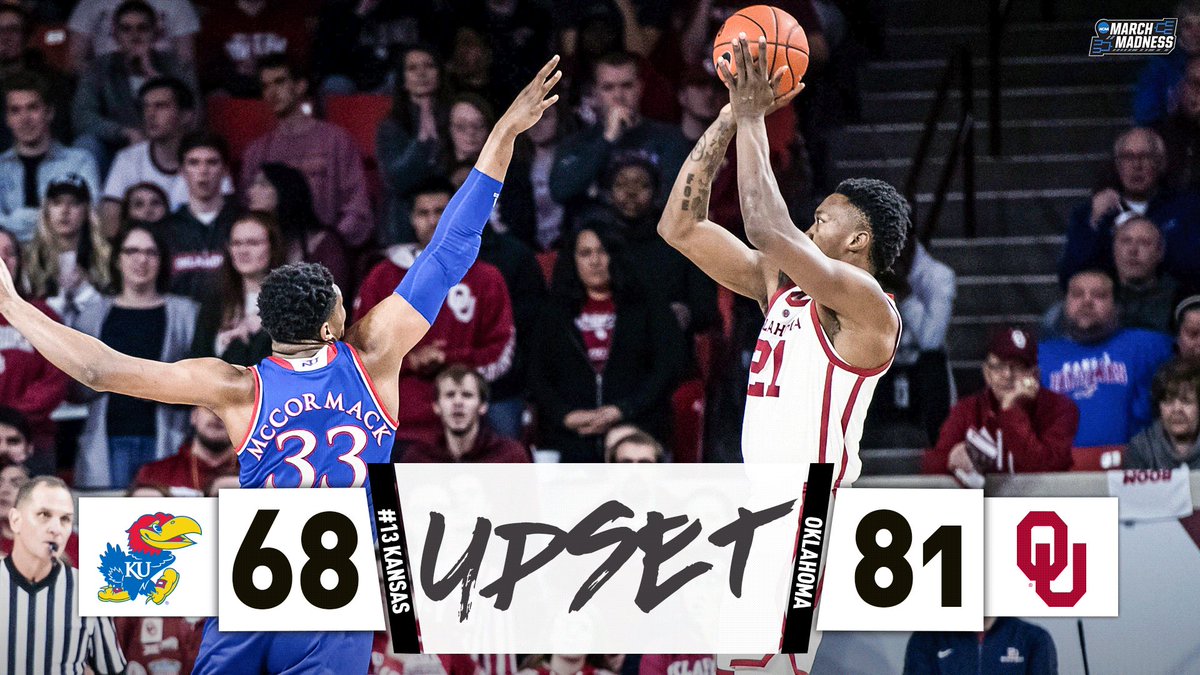 THE STREAK IS OVER!
Oklahoma UPSETS No. 13 Kansas, ending the Jayhawks' Big 12 title streak at 14.