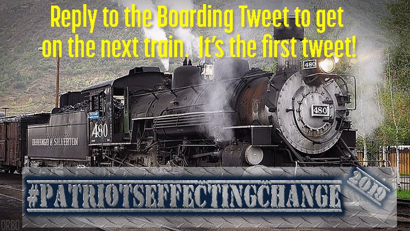 Happy February 23rd! Time to roll the #PatriotsEffectingChange train!
* TONS of New Passengers Today! *
** THIS IS THE BOARDING TWEET! **
-Reply to THIS TWEET ONLY to get on board
-The latest train is always my pinned tweet
-Check pics after cars for info
BOARDING CAR