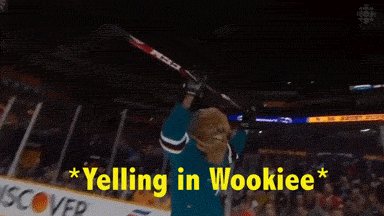 \" AAAAHHRRRGGHRRRAAAAHHHH\" 

Which roughly translates to \"Happy Birthday to our favorite Wookiee Brent Burns!\" 