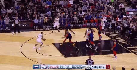 Probably the biggest stretch of the game here (1/2). PG blocks Kawhi from behind, leading to a runout layup for Grant (who, again, is good at basketball).