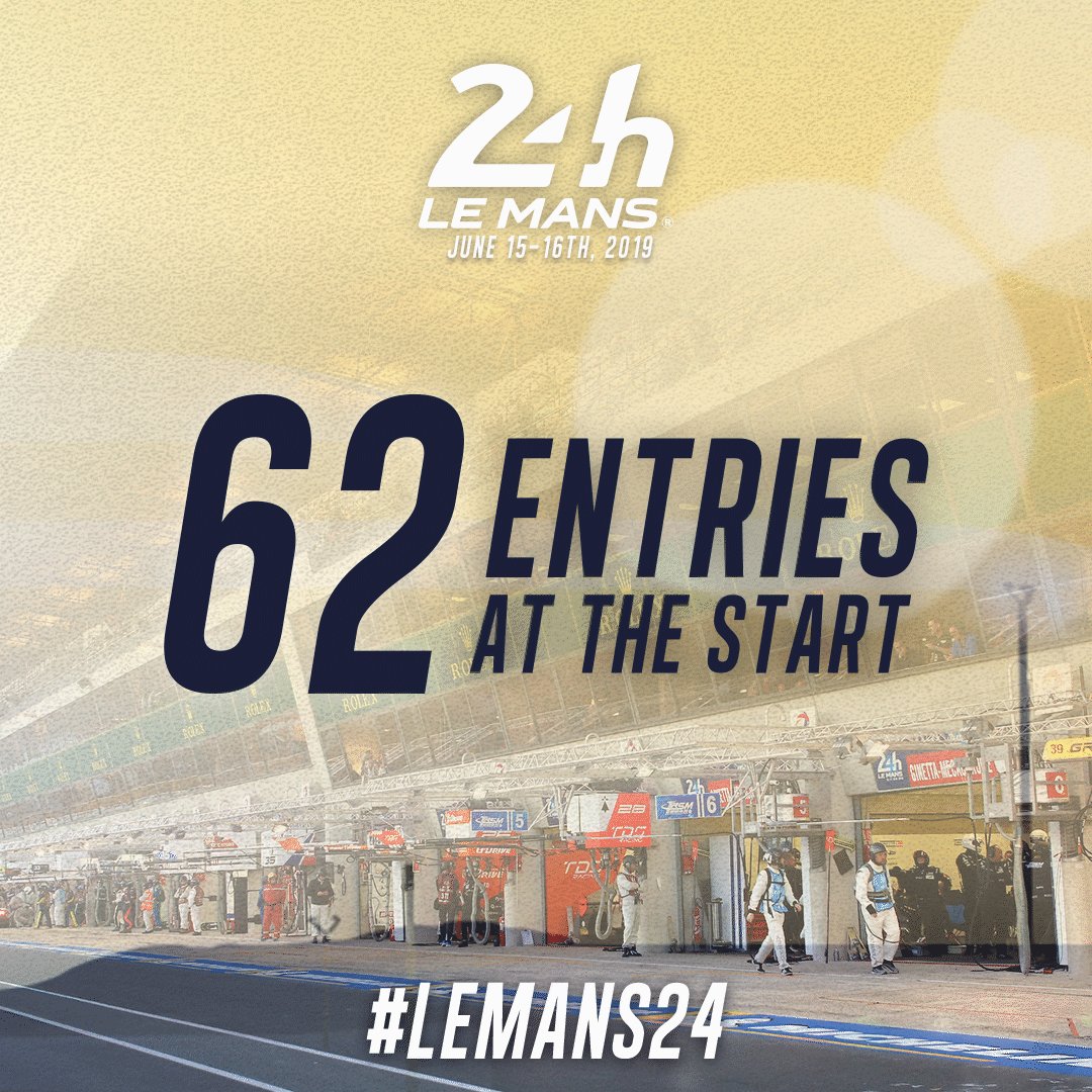 ⚠️A 62-car grid for the 2019 #LeMans24 ⚠️
A record number of competitors for the 87th running of #LeMans24 and @FIAWEC Super Finale. The ACO is extending the grid to accommodate 62 teams! @HighClassRacing and @UnitedAutosport join the field!
#Motorsport #Endurance #WEC