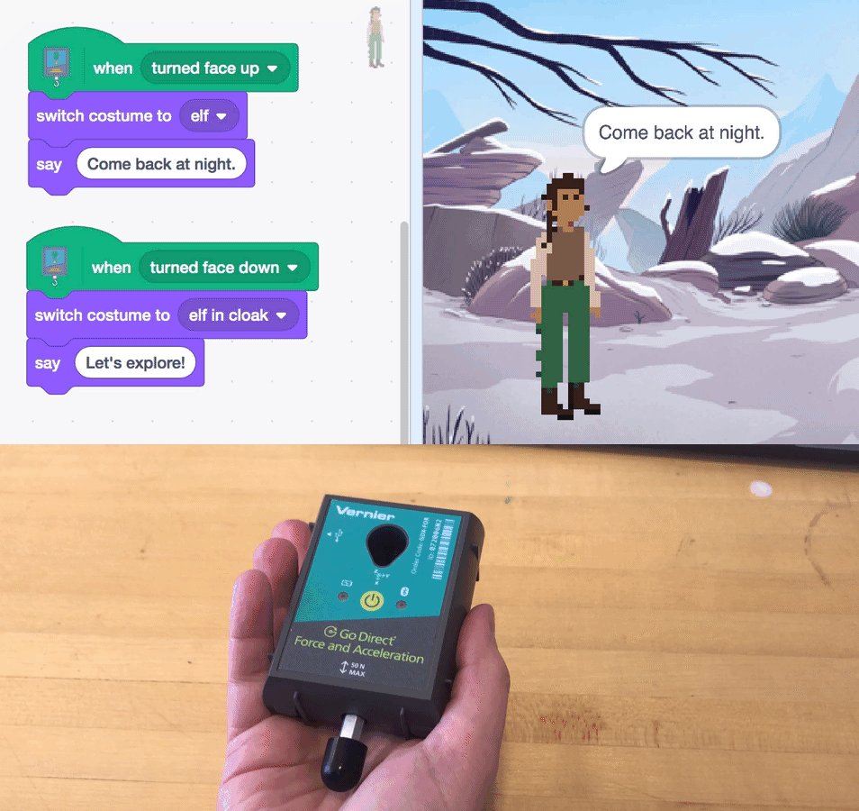 The new @VernierST extension unlocks new ways to connect the physical world to your Scratch projects. Use the sensor to switch scenes and control characters, play a virtual drum kit, navigate a flying spaceship, and much, much more! Visit http://scratch.mit.edu/vernier to get started!