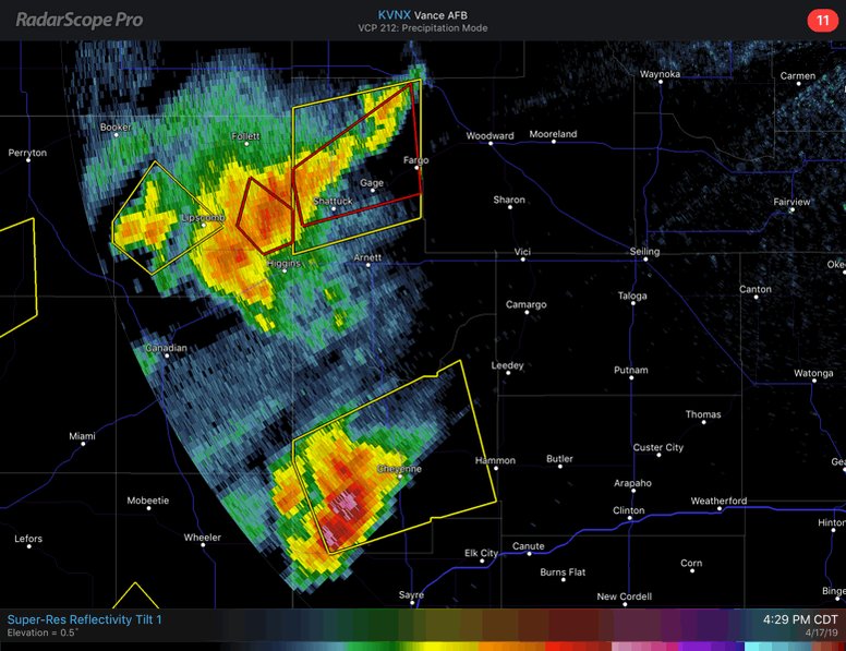 5pm two supercell storms in northwest Oklahoma. The storm near