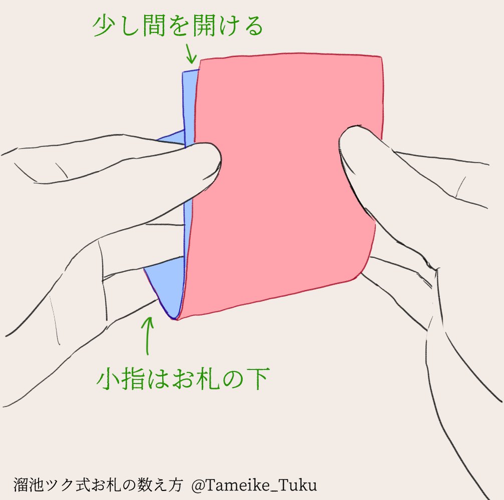 溜池ツク Na Twitteru 私なりのお札の速い数え方です 春なので新しくレジのお仕事を始めた方やお札を早く数えられるようになりたい方の参考になれば幸いです コツはあまり力を入れないことと親指を湿らせることですかね