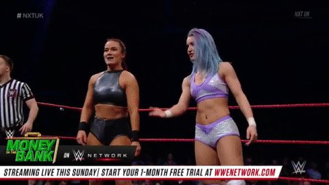 So the match is @XiaBrooksideWWE vs. @Kelly_WP, but @JinnyCouture is out here... WHY? #NXTUK
