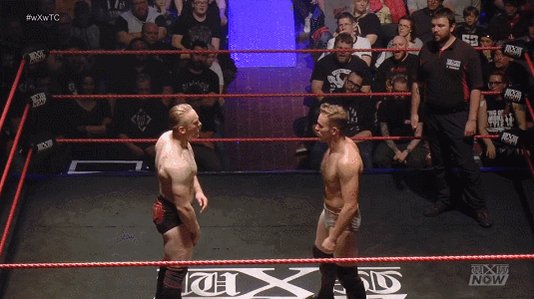 Awesome combination by @UNBESIEGBAR_ZAR. He faced @BobbyGunz28 & @mariusAL_Ani in a 3-way-dance at #wXwTC.The complete event is streaming on #wXwNOW - https://www.wxwnow.com/en/events/wxw-true-colors-2019 …GIF by @MrLARIATO