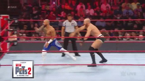GOODNESS GRACIOUS ARE YOU OK, @KingRicochet?! #Raw @WWECesaro