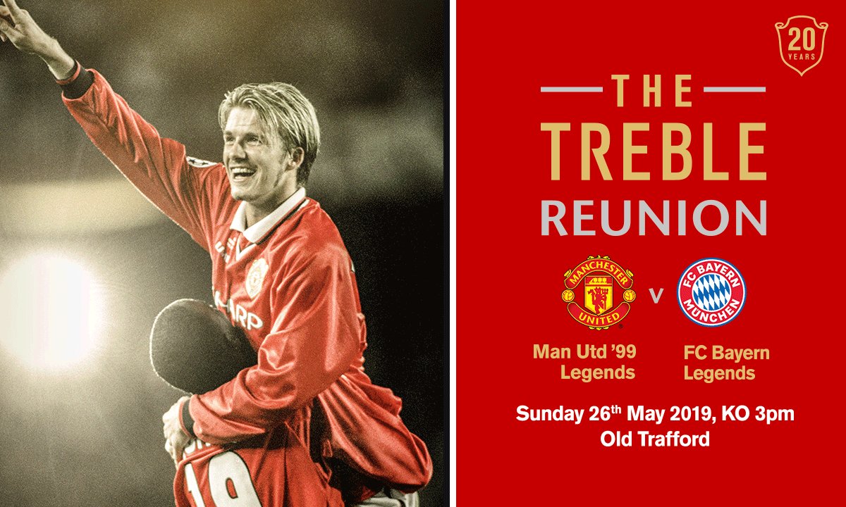 #ad Man Utd Legends including Beckham, Scholes, Butt and more are all set to play in the Treble Reunion match at Old Trafford on 26th May 2019. Tickets are still available but selling fast. Go to http://manutd.com/treblereunion or call 0161 868 8000 to buy now #MUFC #Treble99