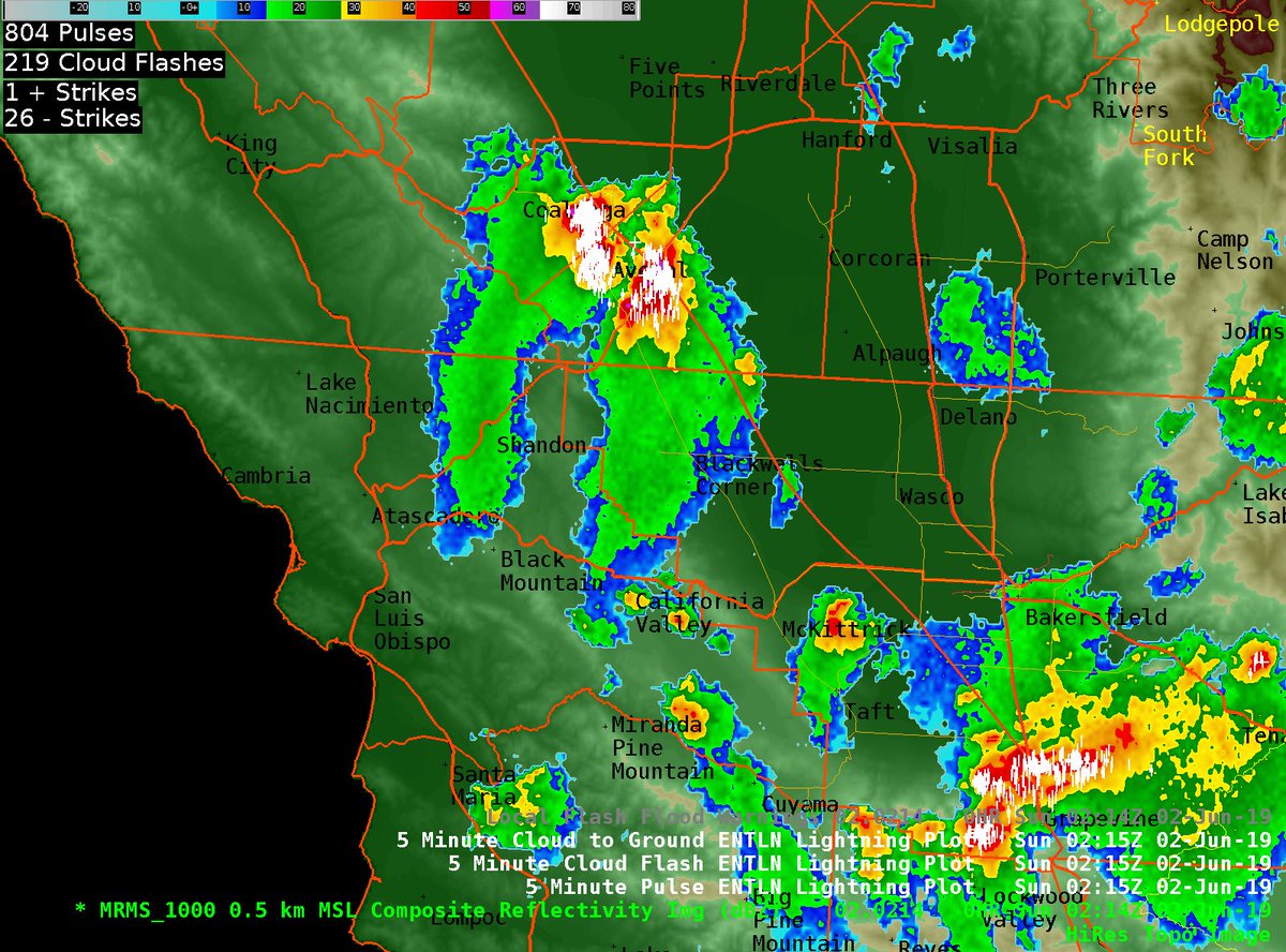 Thunderstorms have combined over the Avenal and Kettleman City areas. Flash Flood Warnings