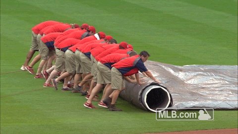 Roll that tarp up!  We expect to resume tonight's game at 9:30 pm.  #STLCards https://t.co/0DL3ui1DHR