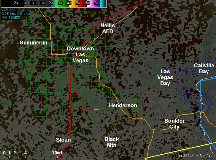 638PM radar view of the storm developing in the Las Vegas Valley