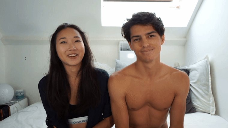 Asian otngagged watching couple