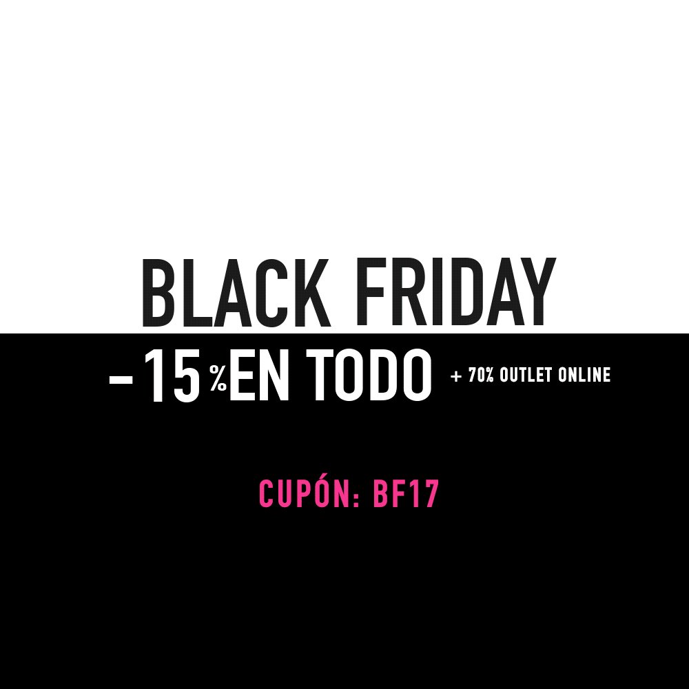 Elisa Eduardo Rivera on X BlackFriday ULTIMAS HORAS 15 en todos los articulos en tiendas y web 70 en seccion Outlet online. Usa el codigo BF17 y consigue tus favoritos