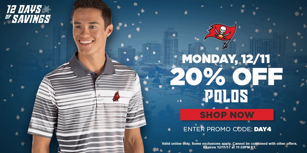 Happy 12 Days of Savings at the Bucs Shop!   Get 20% off polos today!  SHOP: shop.buccaneers.com/adpromo/191715 https://t.co/4cPeJMf8CN