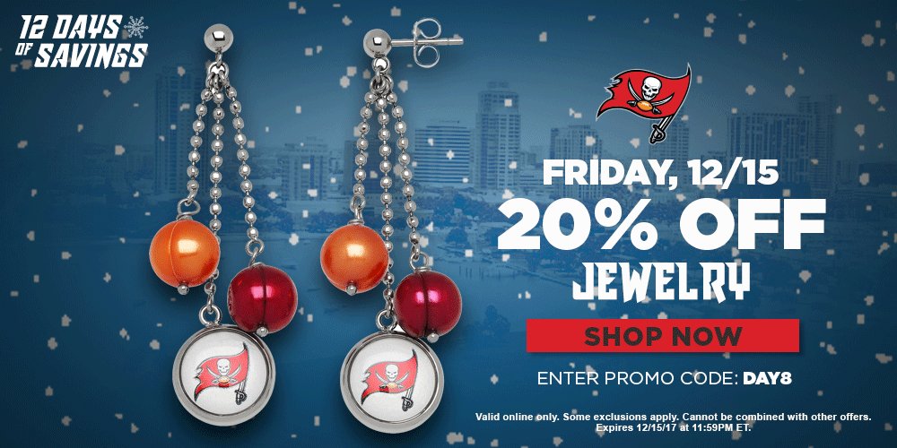 Happy 12 Days of Savings at the Bucs Shop!   Get 20% off jewelry today!  SHOP: shop.buccaneers.com/adpromo/191727 https://t.co/WvTQR3ljG4