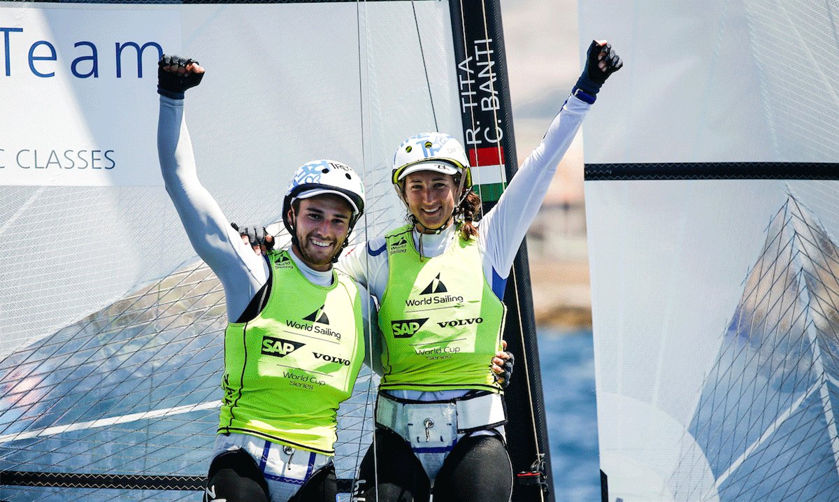 US Sailing Team duo Riley Gibbs, Louisa Chafee take 4th place out of 18 in the final standings of the Nacra 17 event at #WCSMarseille. 🇺🇸