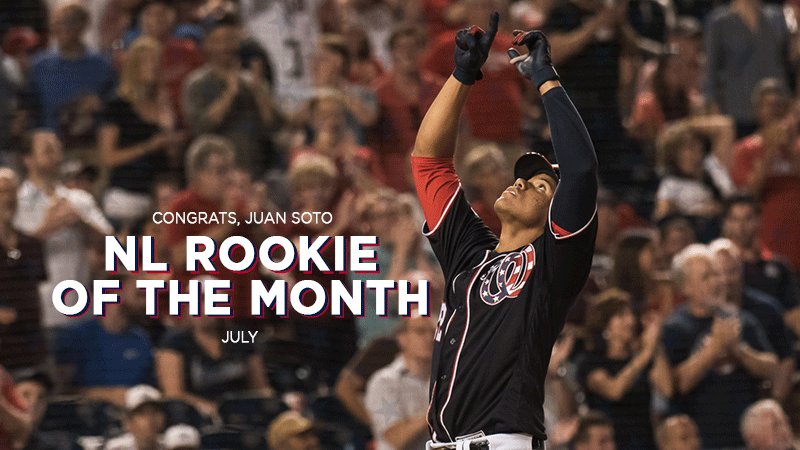 Juan Soto has been named @MLB's BACK-TO-BACK NL Rookie of the Month!
#ChildishBambino // #OnePursuit