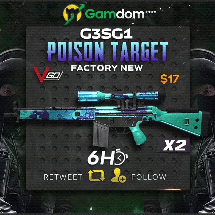 🌿 6 Hour VGO Giveaway 🌿
🌸 2x Factory New G3SG1 | Poison Target 🌸
✅ Retweet
✅ Follow us
✅ Post first 3⃣ characters of your twitter username
✅ Visit http://bit.ly/Dmlyy
2 winners will be chosen in 6 hours, good luck everyone!