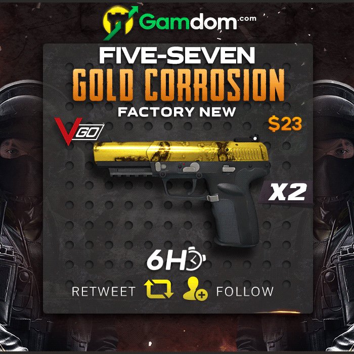 🍃 6 Hour VGO Giveaway 🍃
⚜️ 2x Factory New Five-SeveN | Gold Corrosion ⚜️
☑️ Retweet
☑️ Follow us
☑️ Check out http://bit.ly/Dmlyy
2 Lucky winners will be chosen in 6 hours, good luck everyone!