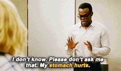 Image result for chidi my stomach hurts gif