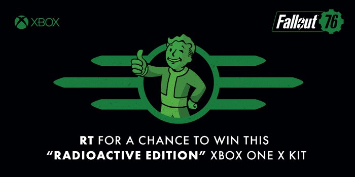 Set your V.A.T.S. on this Radioactive Edition Xbox One X kit inspired by #Fallout76!
RT for a chance to win. Ends November 13. #Fallout76VIPXboxSweepstakes rules: https://xbx.lv/2zvIA6d