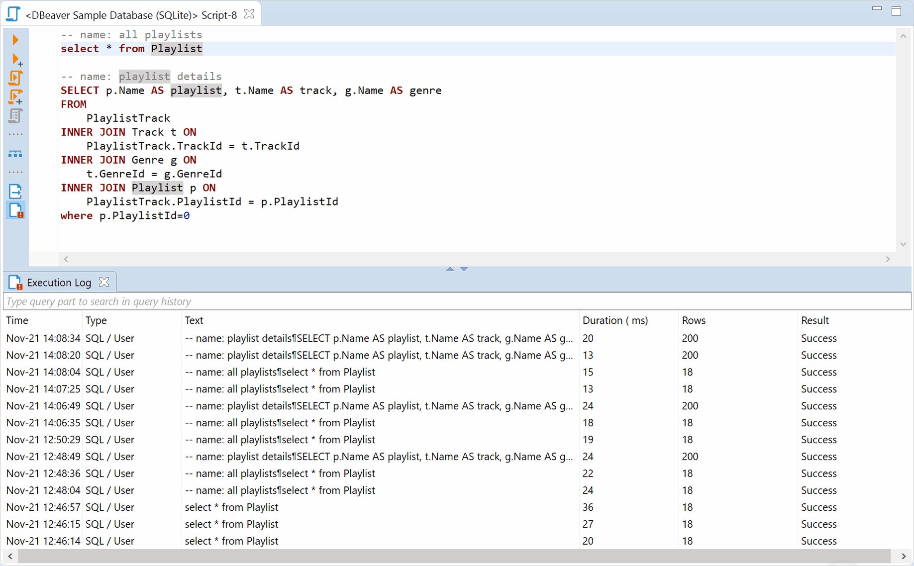 Dbeaver on twitter pin tab with general query results and return to