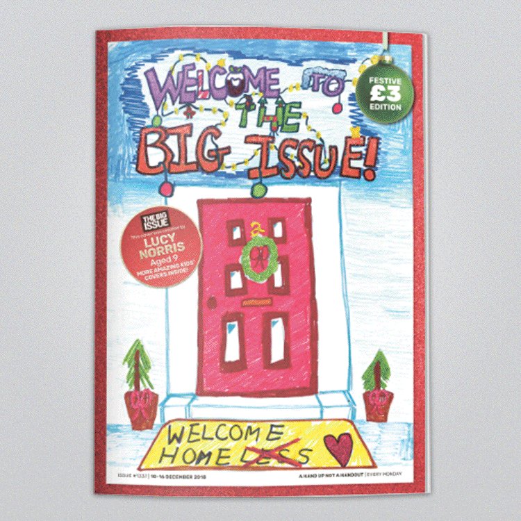OUT NOW: Welcome to The Big Issue! This week's cover was designed by the winner of our annual Kids Christmas Cover Competition, Lucy Norris, aged 9!
Here's a peek at what's inside this week's festive issue! http://bit.ly/2QgBygO