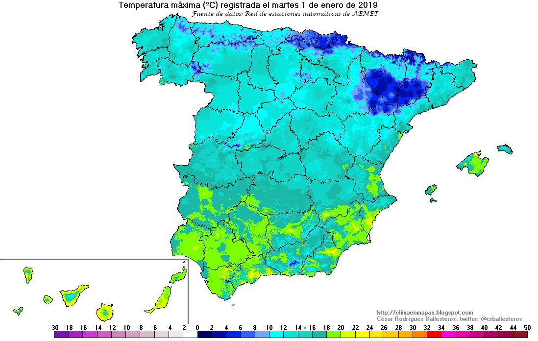 #TemperaturasMáximas diarias registradas en #enero2019. Las más altas el día 26, las más bajas el 22