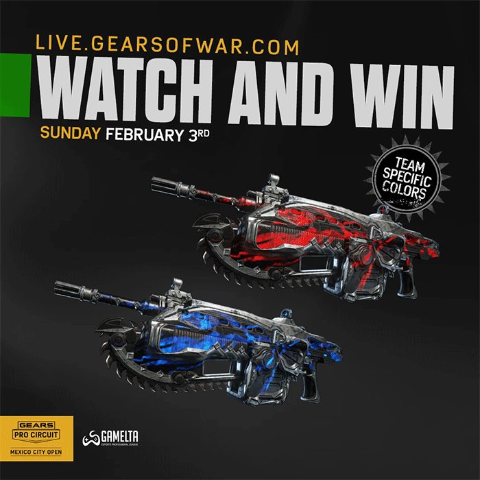 The Animated Team Glow Lancer will be claimable FREE within the next few matches of the #GearsMX Grand Finals for a limited time!
Get hyped, get signed in and get ready to claim🔻
http://live.gearsofwar.com