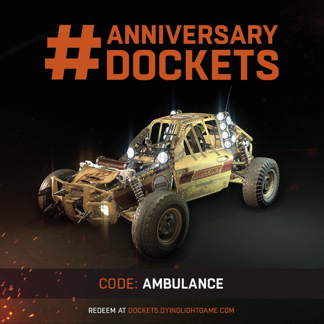 Dying Light on Twitter: "This week we're sharing #AnniversaryDockets for in-game items we've ever released for special occasions. Use the Docket codes below to drive off with these rare Buggy