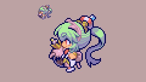 ひびきの日高 ワンダーガールの横向き走行ドット絵アニメ 面倒臭いので今回も揺れモノは無し 作る順序間違えて足元がガタガタになっちゃった 魔神少女 Pixelart