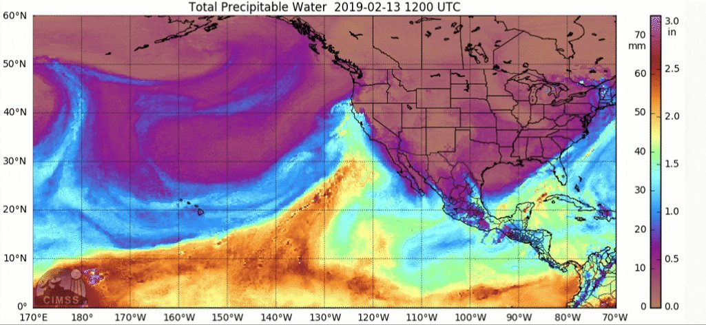 All this talk of an #AtmosphericRiver. Here's what it looks like from outer space 🛰️ Notice the moisture plume take aim at California. #cawx #castorm